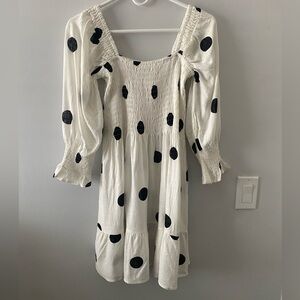 Petal and Pup White and Black Polka Dot Linen Blend Mini Dress